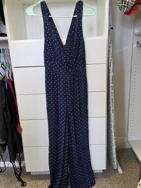 Madewell Navy Polka Dot Deep V Jumpsuit